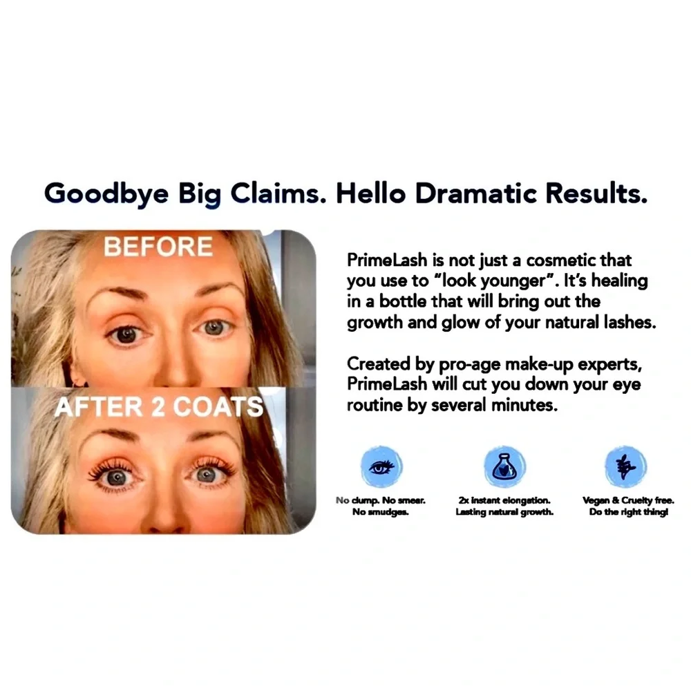 Primelash Lengthening & Volumizing Black Mascara for Thinning & Mature Lashes